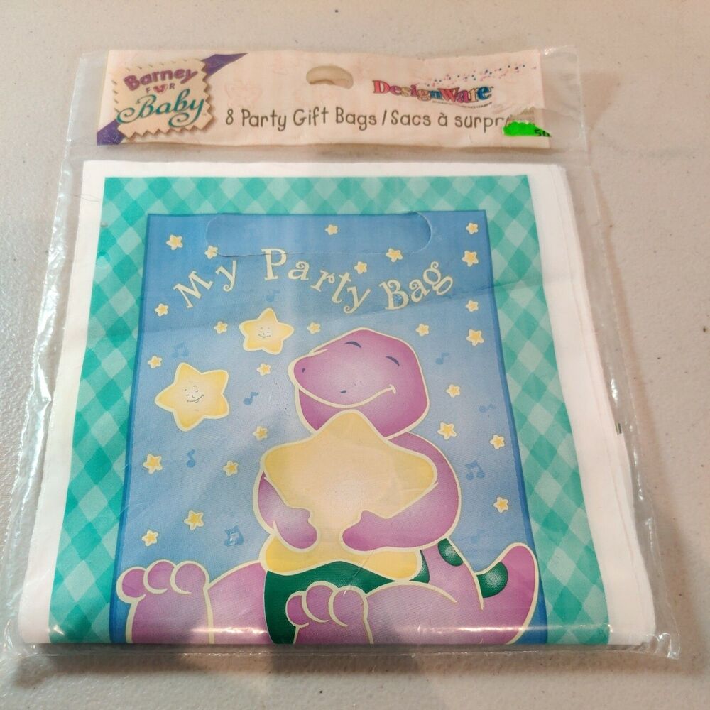 Vtg 2000 DesignWare American Greetings Barney the Dinosaur 8 Party Gift Bags